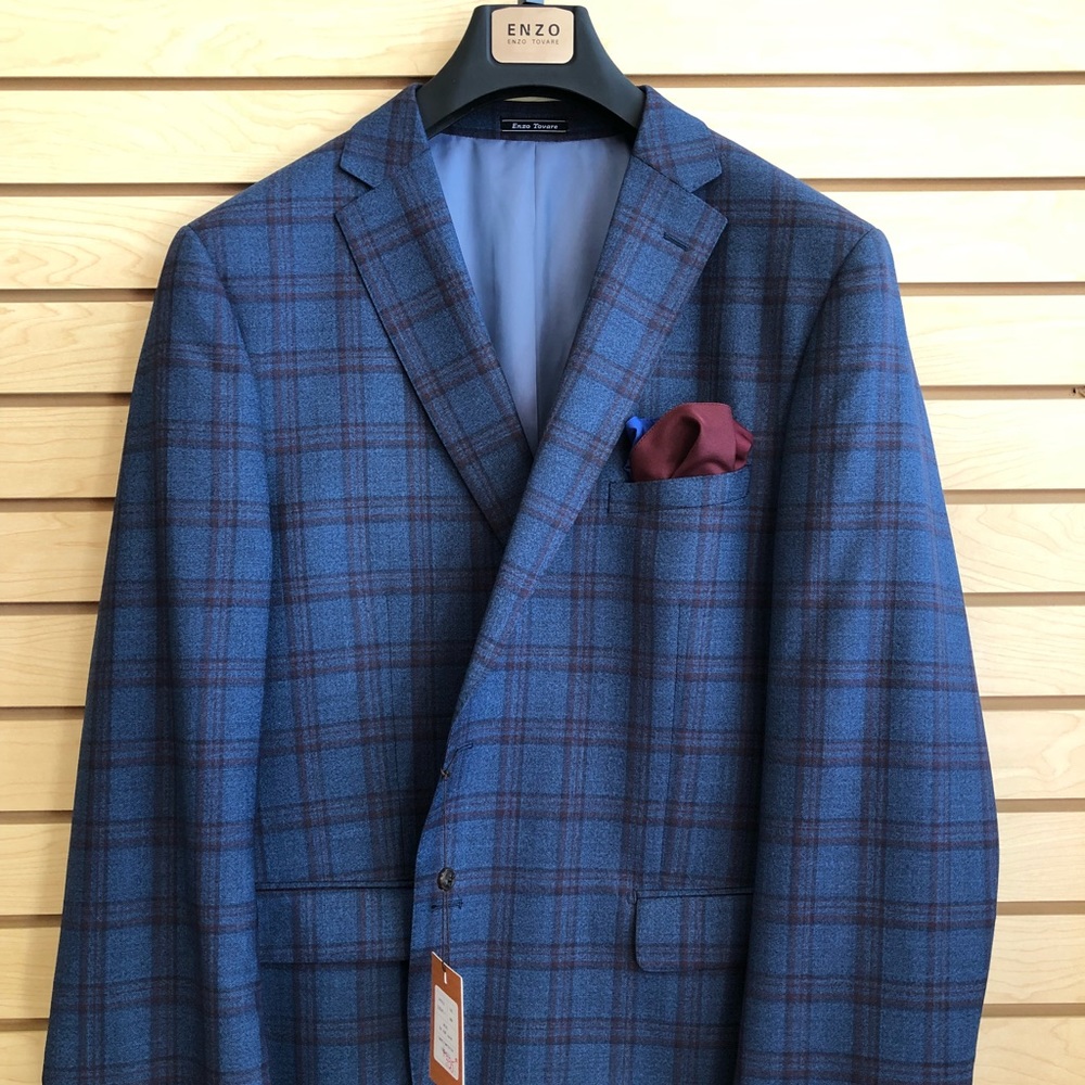 ENZO Tovare Blue Plaid suit coat 48R